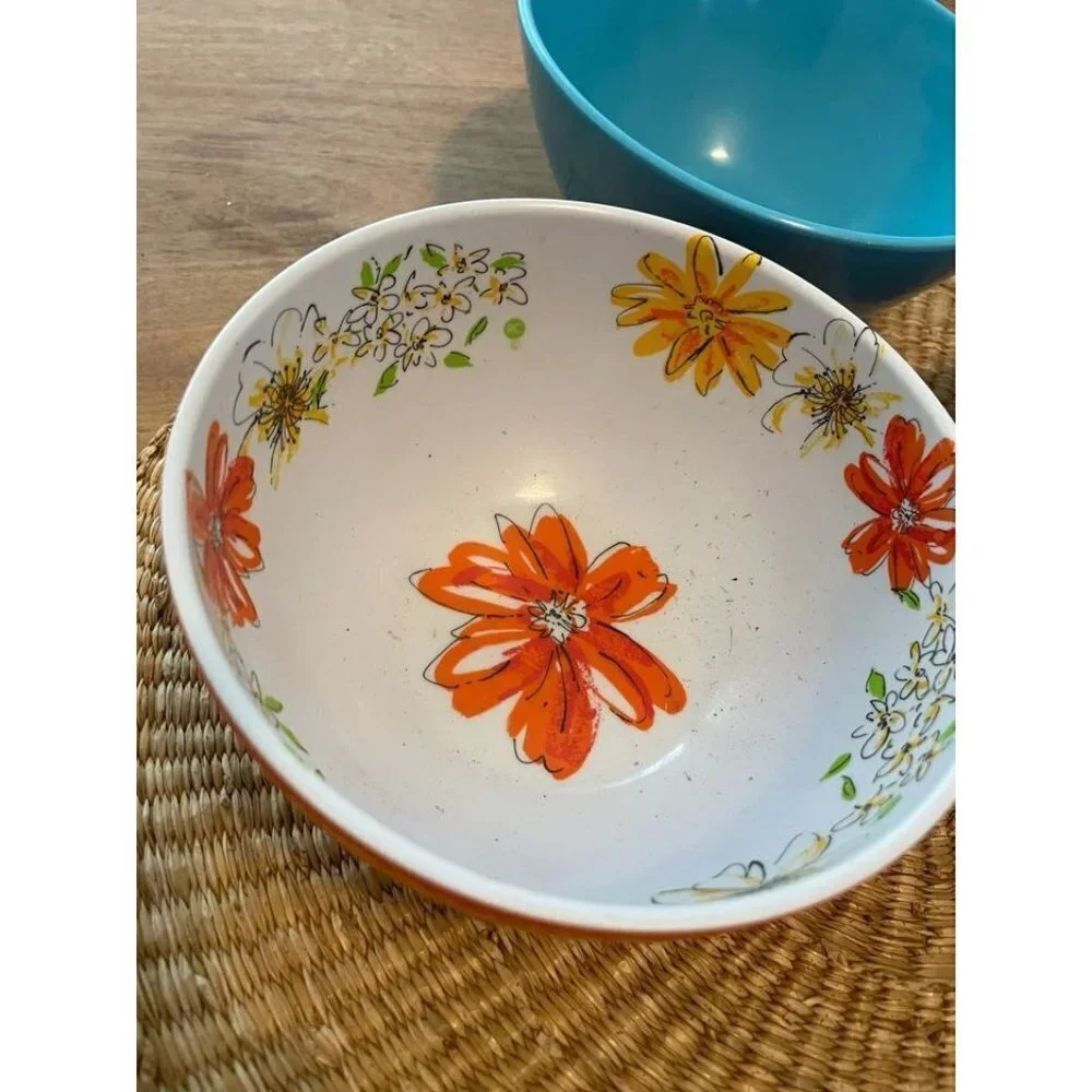 Precidio Melamine Floral Orange Bowls & Blue Bowl